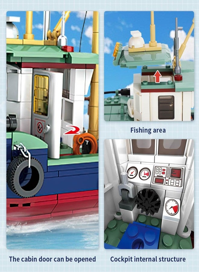 Mov stone City Ocean Fishing Boat Building Sets, Compatible with Lego City Boat, Sea Fishing Ship Building Set Collection Decoration, Gifts for Boys 6-12 Years Old (582 Pcs) - Image 3